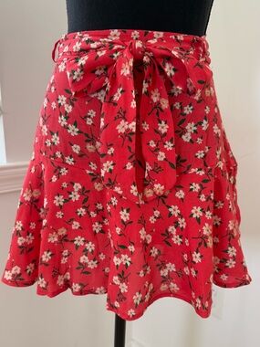 Anthropologie Maeve Red Floral Wrap Skort